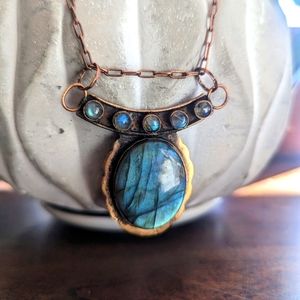 Labradorite Pendant with Copper Wire Wrap and Copper Chain